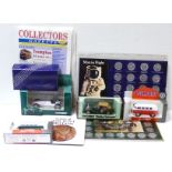 Assorted Modern Diecast and a selection of Historic Coin Sets, cars, buses and vans by Corgi, Oxford