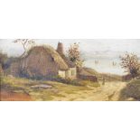 F. Offer (19th century), a small oil on canvas depicting a coastal cottage, Cornish Cottage By The