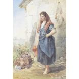 Arthur Ackland Hunt (1841-1914), watercolour 'Fetching Water', of a fisherman's wife, barefoot