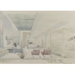 David Landaw (1915-2015), architectural interior design with Barcelona chairs in graphite and