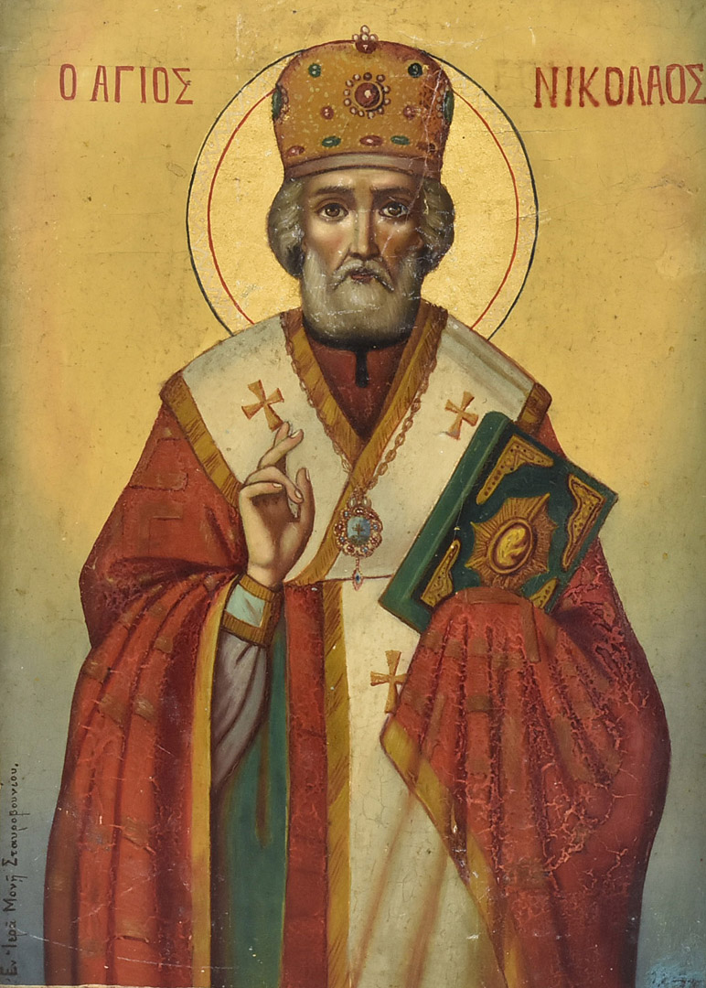 A late 19th century rendering of a St. Nicholas of Myra icon, after an example from the St. George