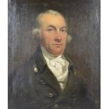 Follower of Thomas Phillips R.A. (1770-1845), oil on canvas quarter length portrait of a Regency