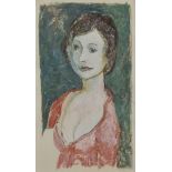 John Doubleday (b.1947), pastel and graphite 'Fiona' of a young woman in a loose red blouse; signed,