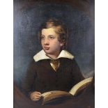 A good mid to late 19th century oil on canvas portrait, of a young gentleman with book, unsigned,