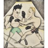Tony Wysard (1907-1984), Art Deco cartoon 'The Heavy Brigade' of Jack Doyle fighting Jack Peterson