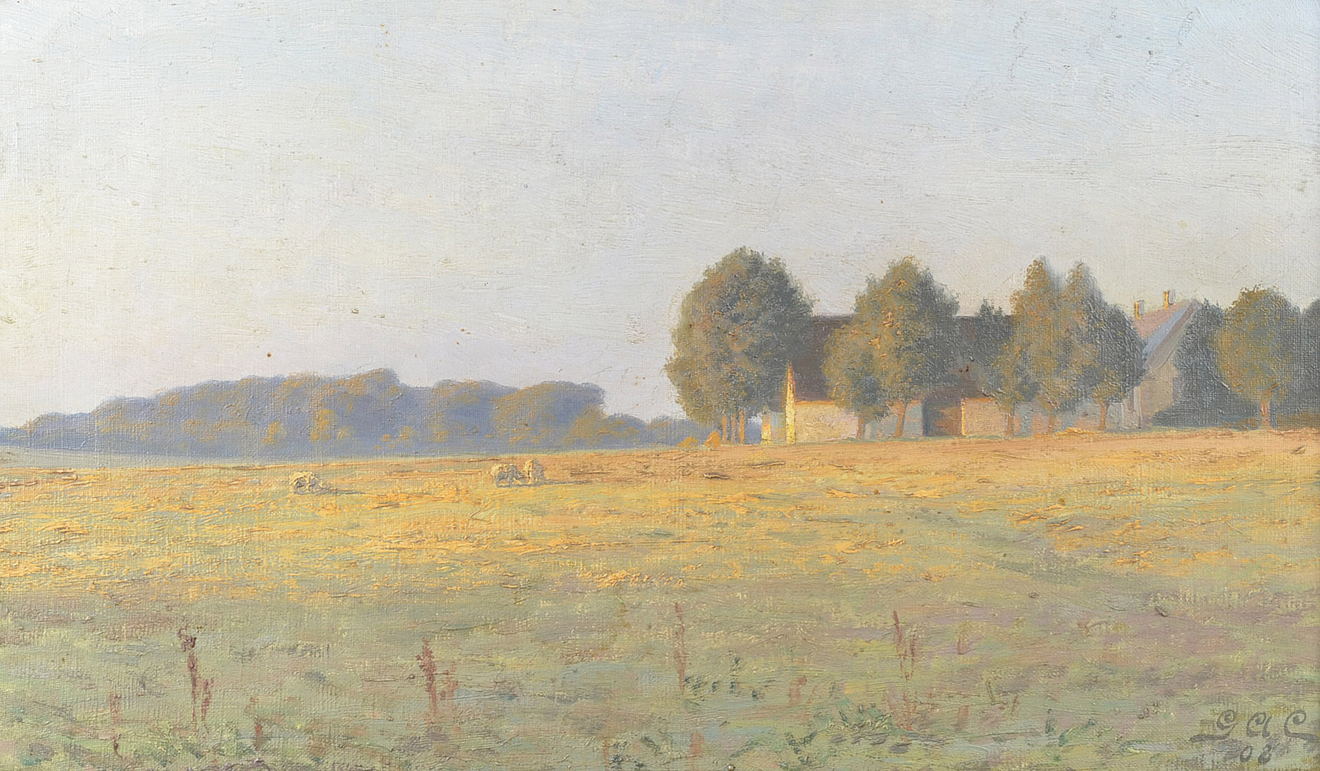 Gustav Adolf Clemens (Danish 1870-1918), oil on canvas landscape 'Evening over Cornfields',