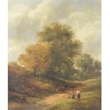 Adam Barland (fl. 1843-1875), oil on canvas of figures in a pastoral scene, with mother and