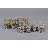 A set of eight 19th century silver liquor glass holders, by Berthold Muller, the pierced design with