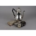 A collection of good quality silver plated items, including a sandwich tin, teapot, flatware, hip