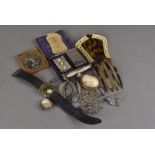 A mixed lot, containing ambrotypes, silver and plated items, including a continental box, a razor