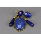 An oval lapis lazuli brooch, also a pair of cufflinks and a pair of tapered drop earrings (5)