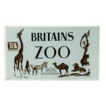 Britains Zoo series tinplate sign, Britains paper logo stuck to front, tape and lolly stick repair