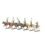 Mignot 1950s production Italian Lancers, F-G, (8) minor paint loss to saddles and lance poles