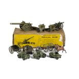 Britains boxed 155mm gun in post-WW2 utility box, VG, complete with Britains spares box of