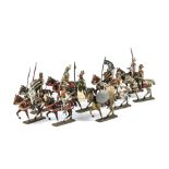 Mignot 1930s production mounted figures Henry IV cavalry (5) with Henry IV, Crusaders (2), Gaul