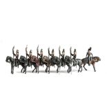 Britains loose cross-legged Lancers consisting of 3 each of 5th and 9th Lancers with an officer,