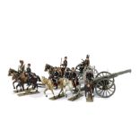 Mignot 1930s production French horse drawn 75mm gun team circa 1900, consisting of 1930s SR gun