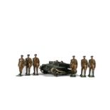 Britains loose set 1322 Carden Loyd tank with squad of Royal Tank Corps, 1932 version tank with