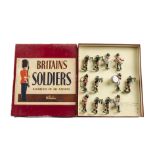 Britains set 9428 Irish Guards Drum & Pipe Band, restrung into original ROAN box, VG in G box,