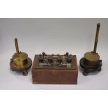 H Tinsley & Co lacquered brass Reflecting Galvanometers (2) and a four-dial, in mahogany case, F (