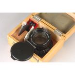 A Nikon APO-Nikkor f/9 450mm Lens, black, serial no. 8751, body, E, elements, E, in maker's wooden