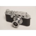 A Nicca Tower Type-3 Rangefinder Camera, chrome, serial no. 30828, with Leitz Elmar f/3.5 50mm lens,