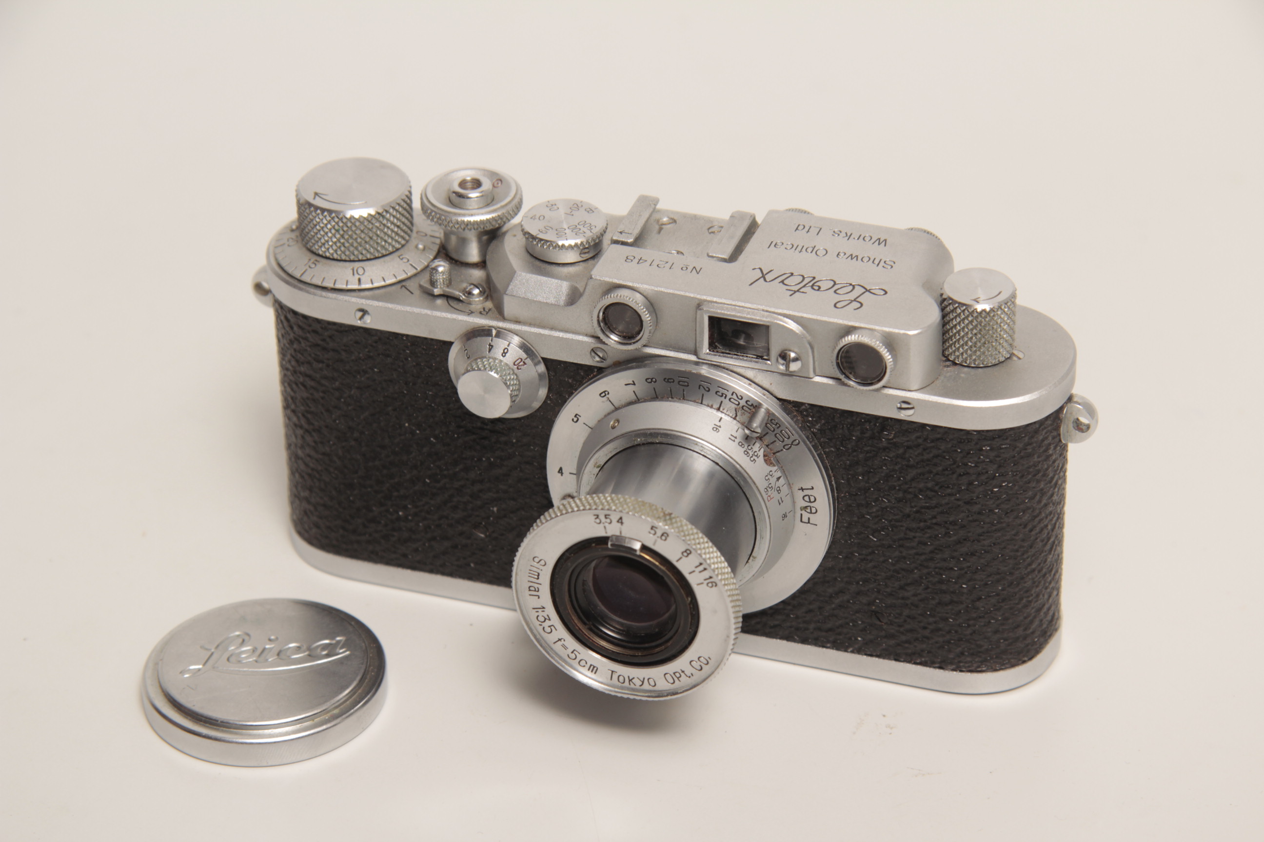 A Showa Optical Leotax D IV Rangefinder Camera, chrome, serial no. 12148, with Simlar f/3.5 50mm