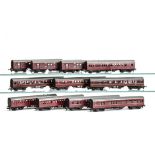 Tri-ang TT Gauge assorted unboxed Maroon Coaches, including sleeping car, restaurant cars, other