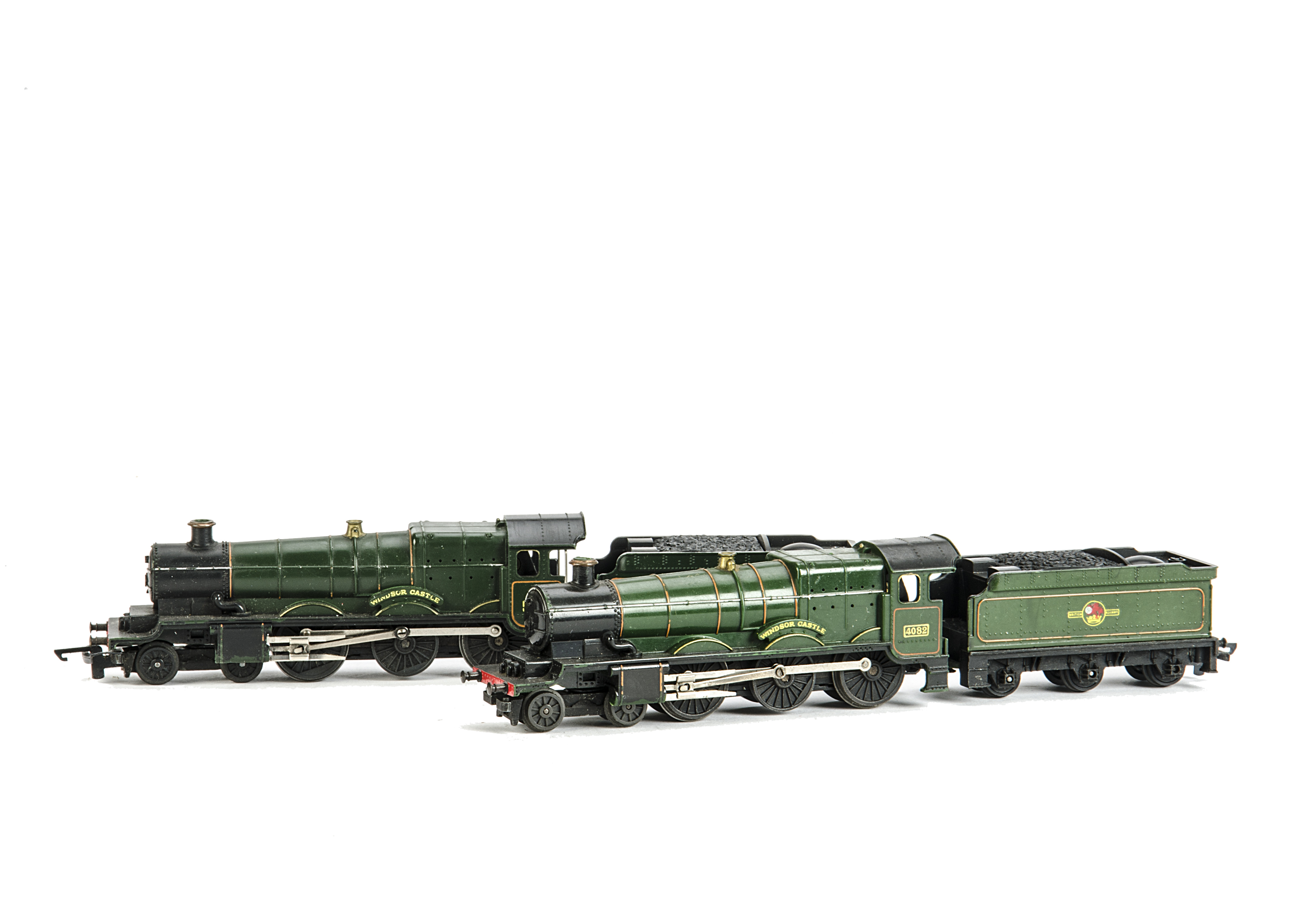 A pair of unboxed Tri-ang TT Gauge BR green Castle Class 'Windsor Castle' Locomotives and Tenders,