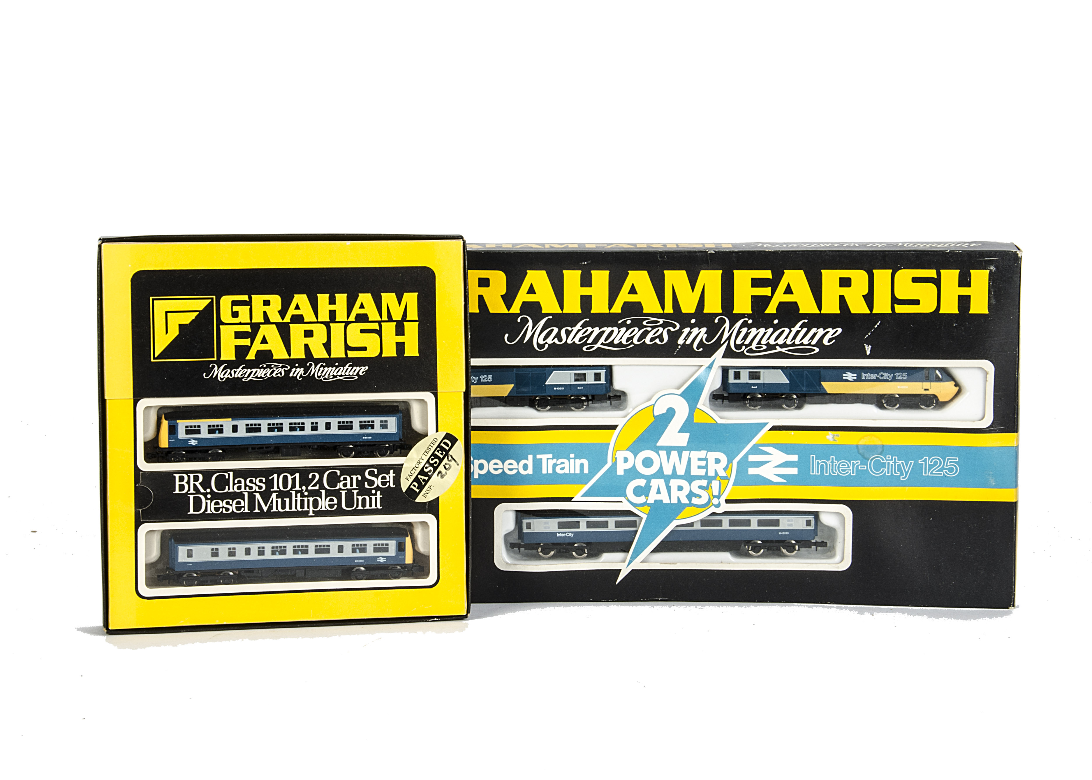 Graham Farish N Gauge BR Blue-Era Train Packs, comprising 3-car HST set in Inter-City 125 blue/