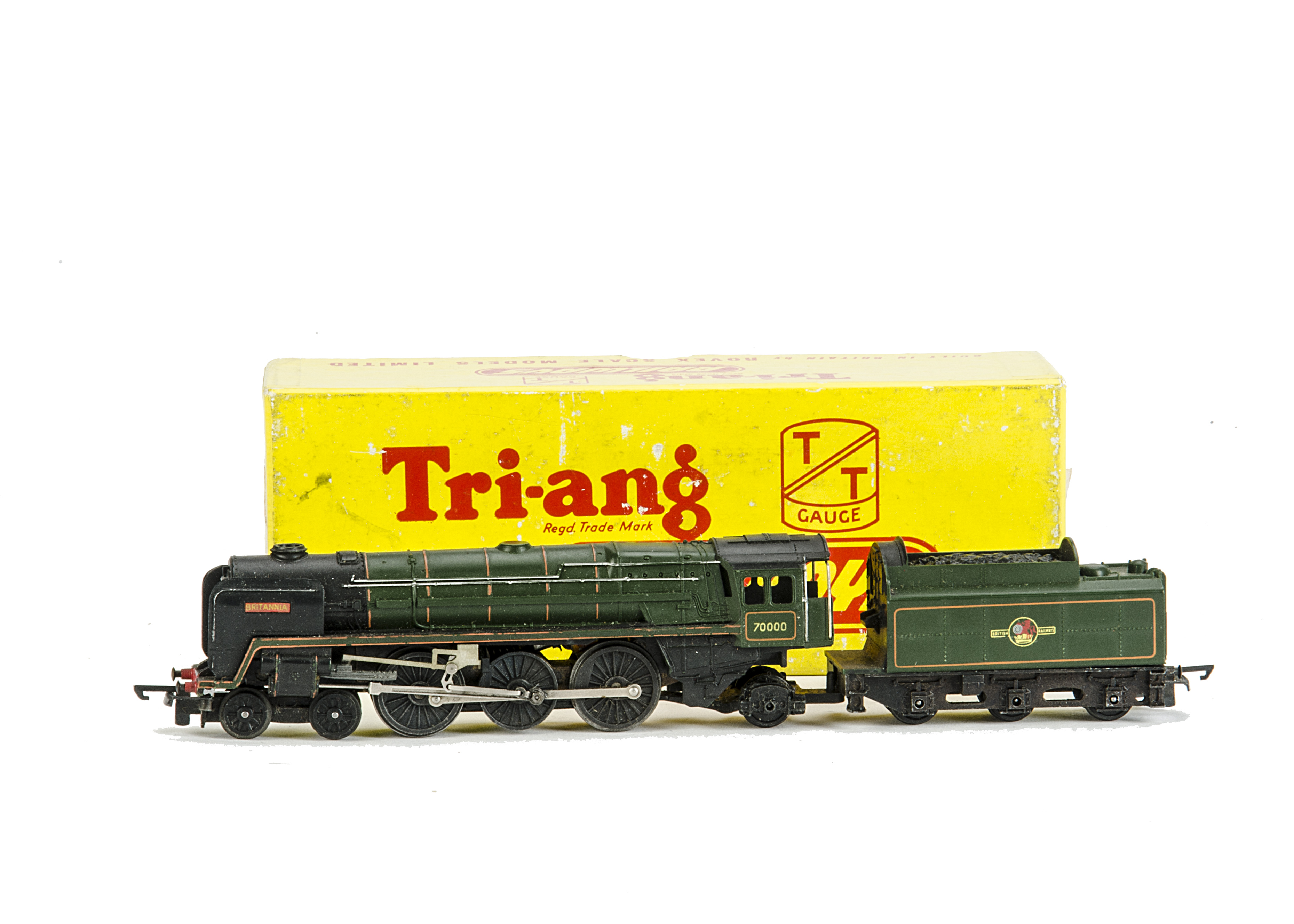 A Tri-ang TT Gauge BR green 4-6-2 'Britannia' Locomotive and Tender, the locomotive in original box,