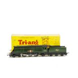 A Tri-ang TT Gauge BR green Merchant Navy Class 'Clan Line' Locomotive and tender, the locomotive in