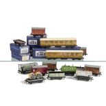 Hornby-Dublo OO Gauge 3-Rail Rolling Stock, including 2 LNER teak coaches, 4 boxed 4-wheel wagons,