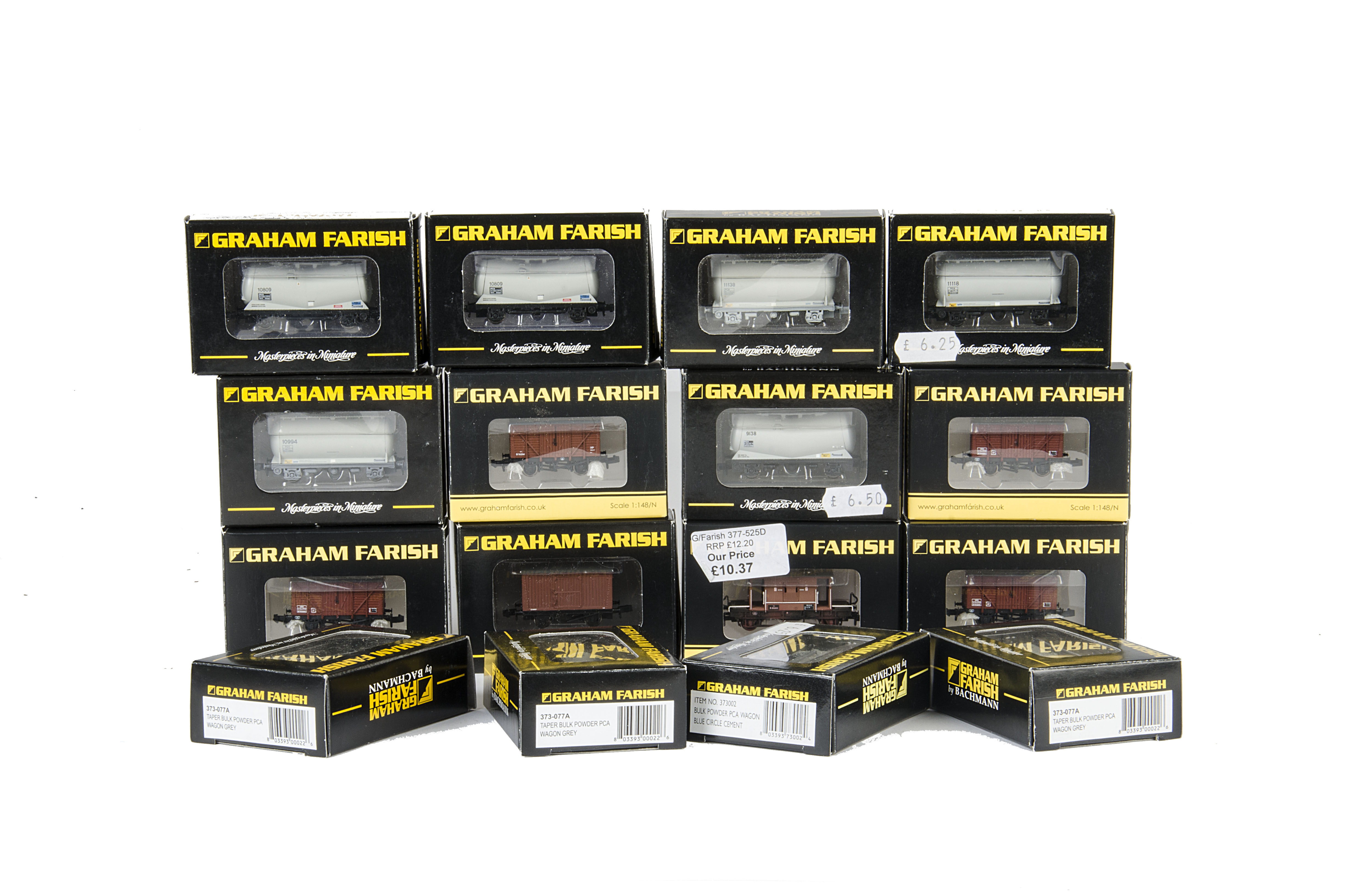 Graham Farish N Gauge 4-wheeled Freight Stock, comprising 10 Bulk Powder PCA wagons in grey (6