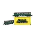 Tri-ang OO Gauge 2-BIL Electric Unit and Hornby Pannier Tank, the 2-car unit in Southern region