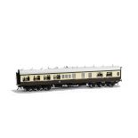 A Finescale O Gauge GWR 1st/3rd Composite 12-wheel Restaurant Car by EK Models, finished in brown/