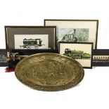 A Collection of Railway-Related Paintings Pictures and Mamod MM1 Steam Engine, comprising framed