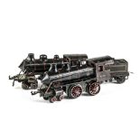 Two Incomplete Bing Continental-Style O Gauge Clockwork 4-4-0 Locomotives and One Tender, two