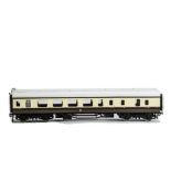 A Finescale O Gauge GWR brake/3rd Coach by EK Models, finished in brown/cream as car 4985, VG,