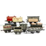 Bing O Gauge 4-wheel British Freight Stock, mostly 'long thin' types, including two side tippers,