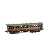 A Bassett-Lowke Gauge 1 'Carette-Style' LMS 12-wheel Dining Saloon, in LMS maroon as no 13210, G-VG,