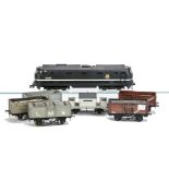 A Repainted Lima O Gauge 2-rail Continental Bo-Bo Diesel Locomotive and Assorted Freight Wagons, the