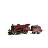 A Märklin Gauge 1 Clockwork Midland Railway 4-4-0 Locomotive and Tender, in MR crimson livery as