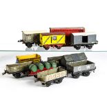 Hornby O Gauge Pre-War Freight Stock, including yellow/red Fyffes Bananas van, grey Carr's (one door