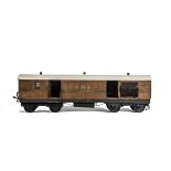 A Gauge 2 (2") Travelling Post Office Car by Unknown Maker, made in wood with cast-iron bogies,