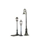 Gauge 1 or Larger Streetlamps by Bing and Others, comprising an uncommon Bing oil lamp 8" high