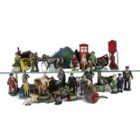 A Collection of O Scale Lead Figures Animals and Other Items, with Platform machines, Dinky BEV