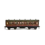 A Bassett-Lowke Gauge 1 Midland Railway 1st Class Corridor Coach, in MR tin-printed crimson