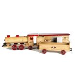 An Uncommon 1960s Brio Large-Scale 3-piece Wooden Train, comprising 2-4-4 Tank Engine, open truck