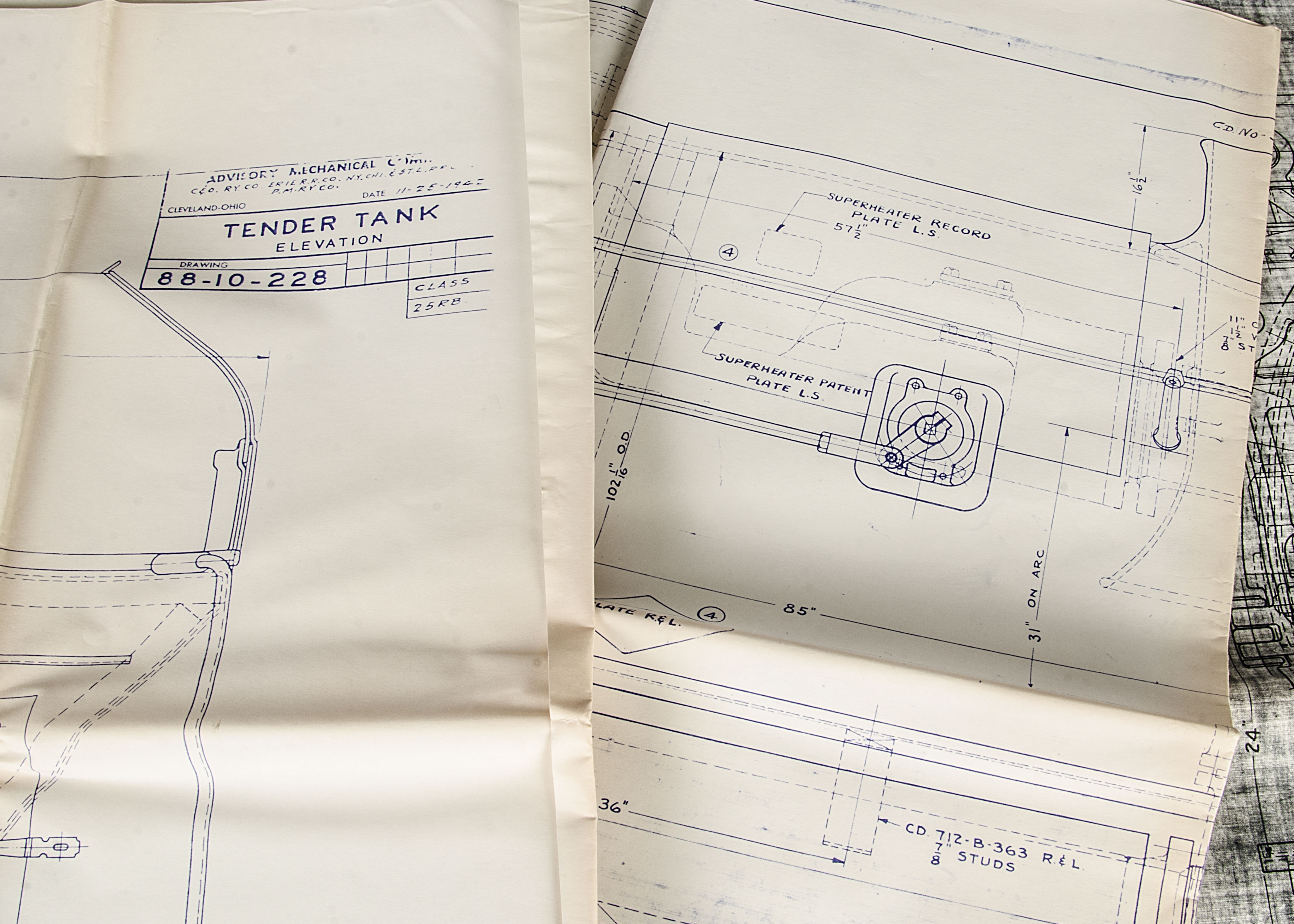 A Collection of Blue Print General Assembly Drawings for an 'Allegheny' 2-6-6-2 Locomotive, built